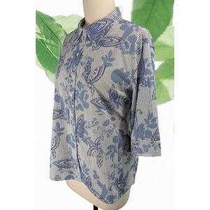 American Sweetheart  2X Vintage Butterfly Striped 3/4 Sleeve Button Up Shirt